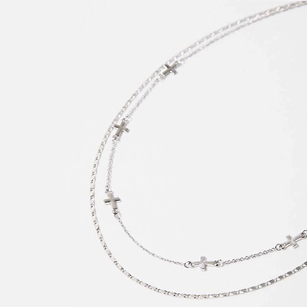 Layered Cross Necklace Silver - NWT